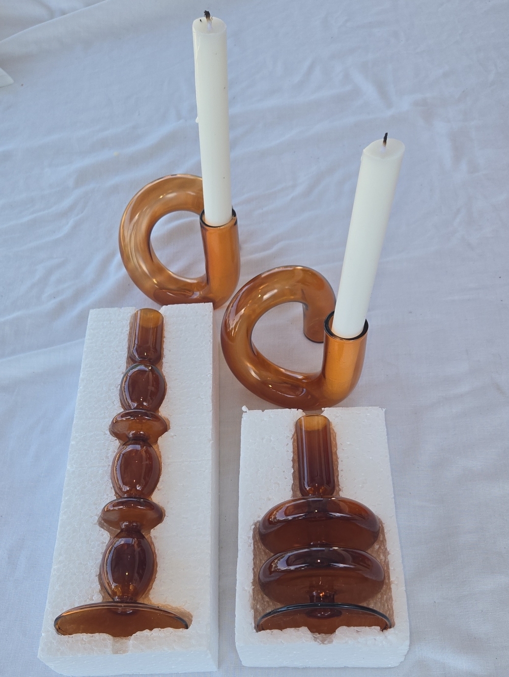 Alice Lane Amber Glass Loop And Taper Candle Holders — Set of 4